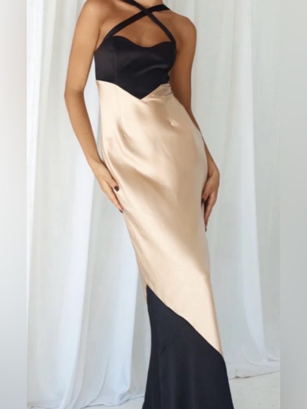 Black and Cream Two-Tone Satin Wedding Dress